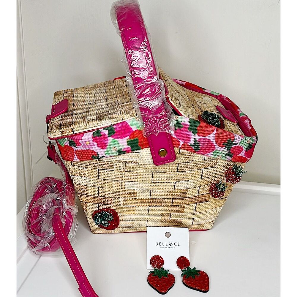 Betsey Johnson Straw Tote with Pink and Red Accents